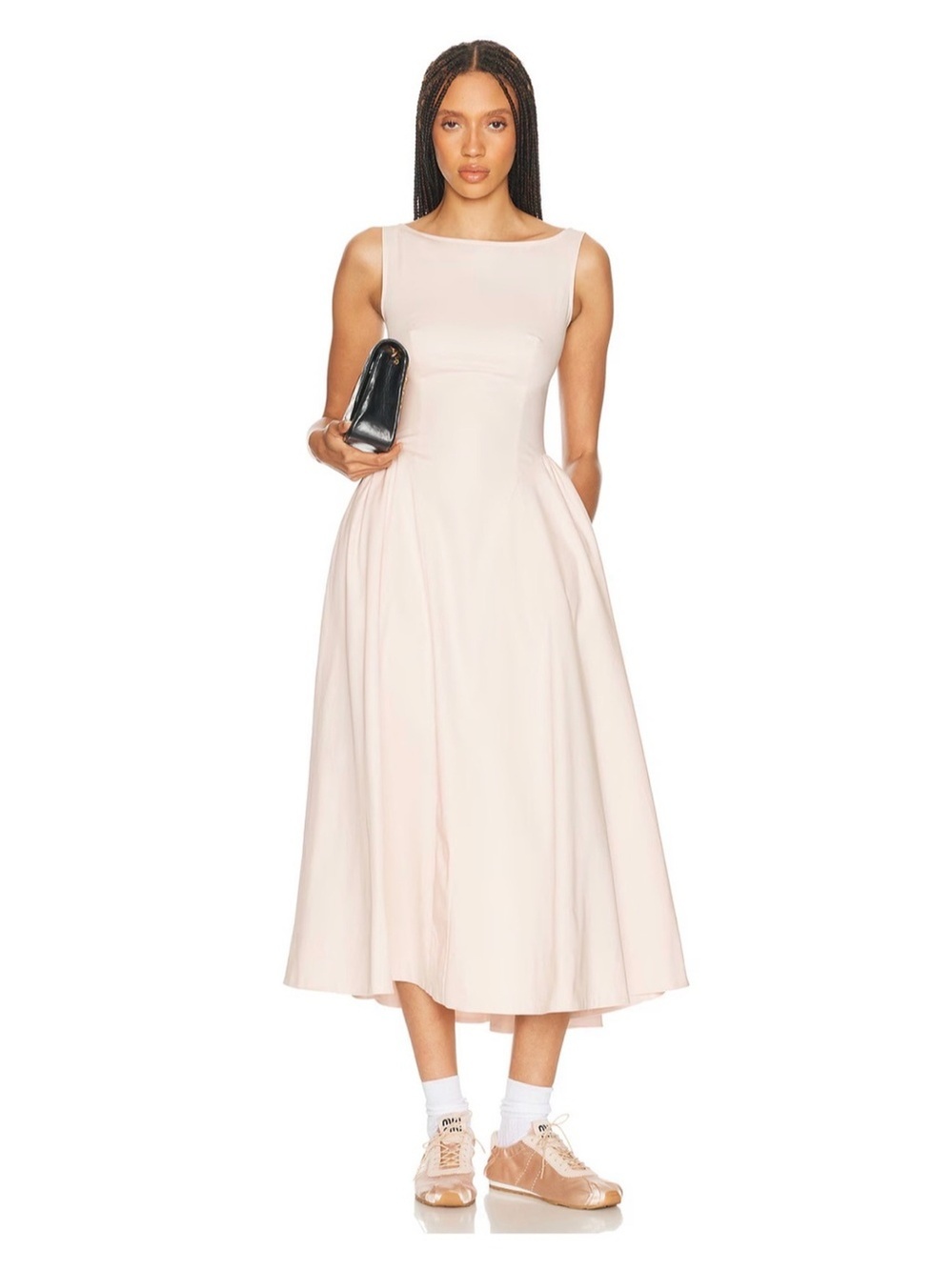 NEW Helsa Stretch Cotton Sateen Midi Dress in Dusty Pink | size S